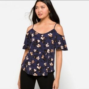 Kaileigh Midnight Blue Floral Cold Shoulder Blouse